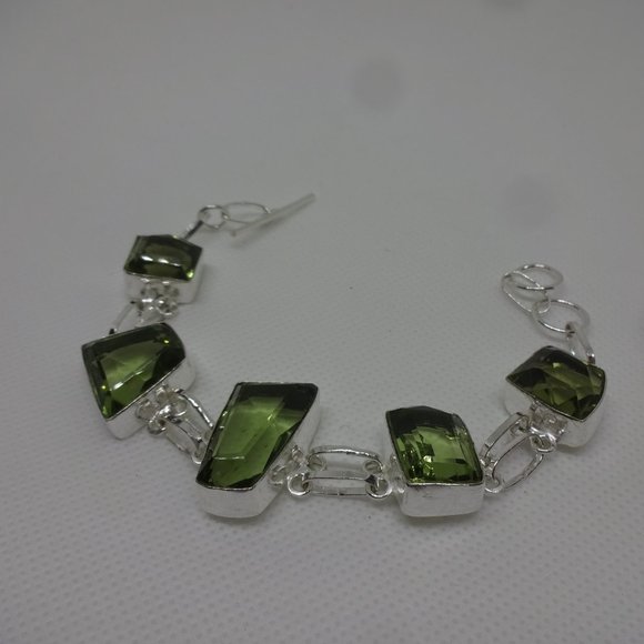 Stunning "OLIVE TOPAZ" Handmade Sterling Bracelet 7 inches #166 - Picture 2 of 3